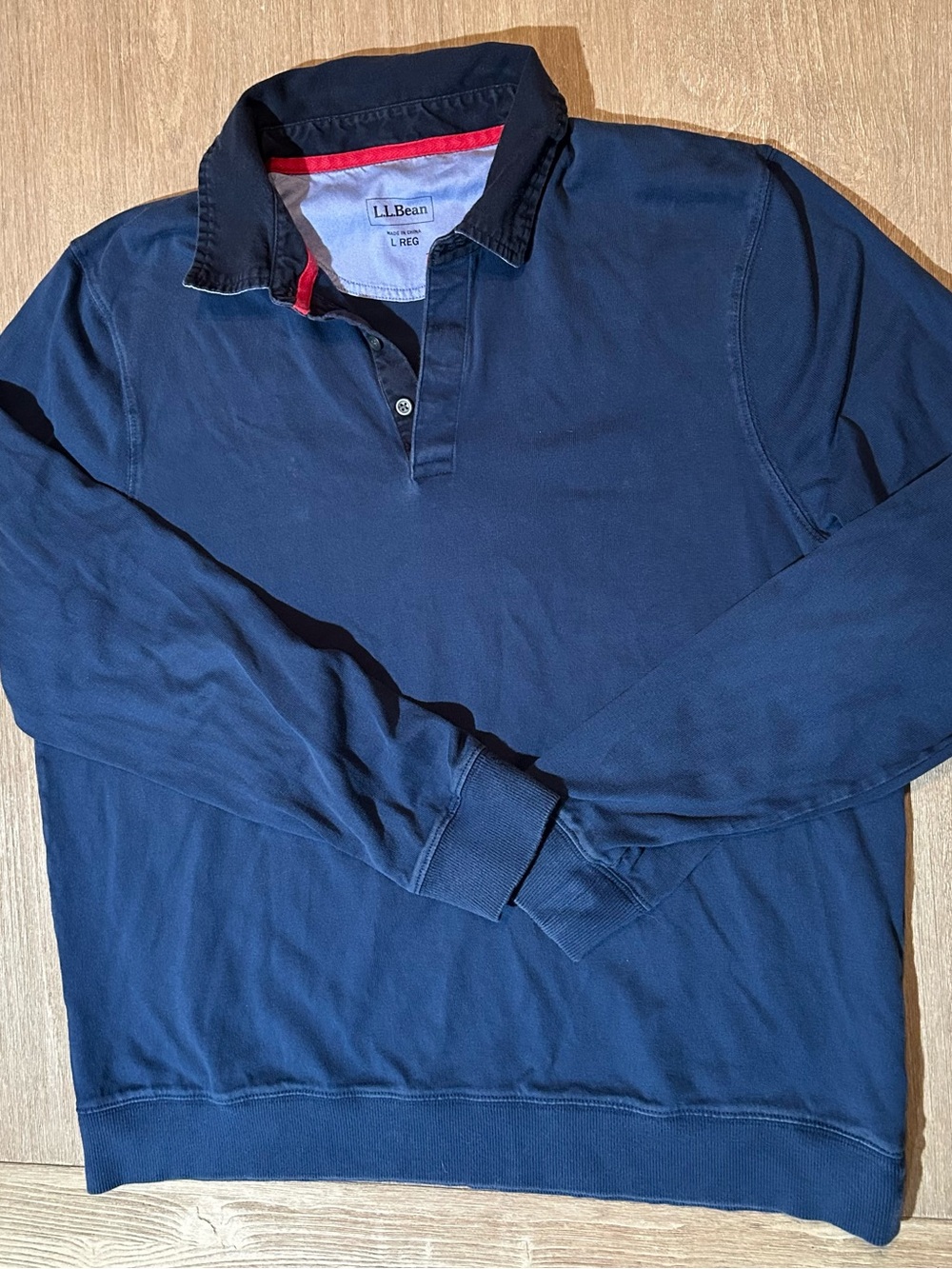 L.L.Bean Men’s Large Navy Rugby Pullover Sweatshirt Collared Heritage Preppy
